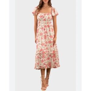 August Sky Midi Dress – Pink & Green White Florals – Small – NWT